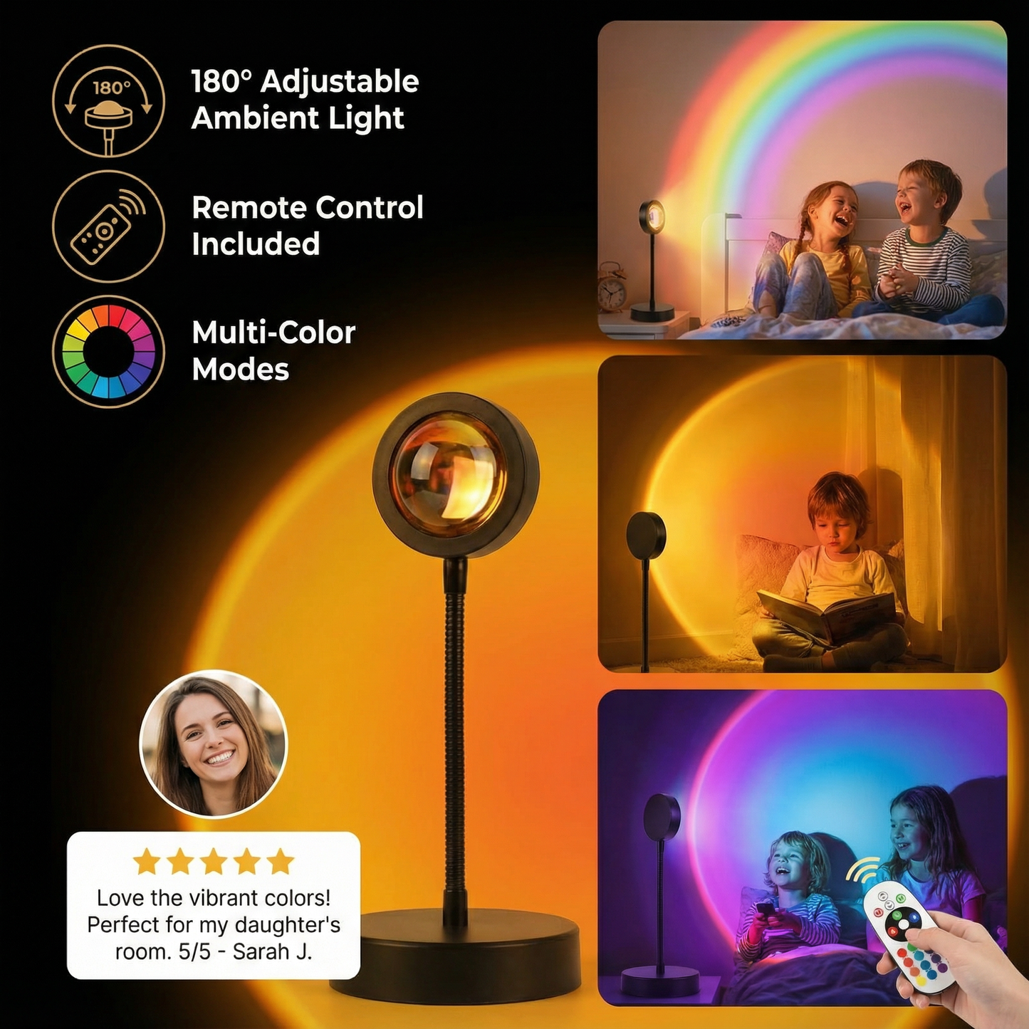 Sunset Projector Lamp – 180° Adjustable Ambient Light with Remote Control