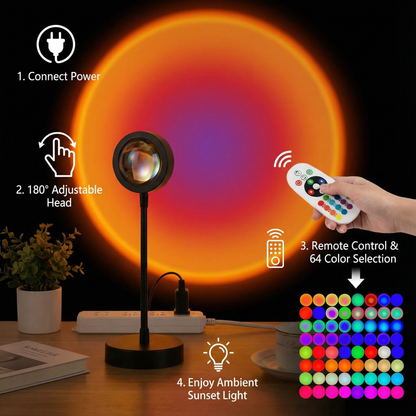 Sunset Projector Lamp – 180° Adjustable Ambient Light with Remote Control